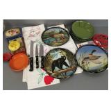 Gp incl some Henckels knives, embroidered dish