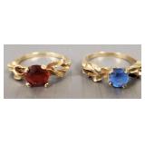 2 vintage 10K gold rings s/w colored stones- 4.5g