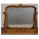 Antique oak wishbone dresser top beveled mirror-