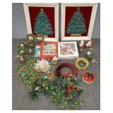Gp vintage Christmas decor incl 2 framed jeweled