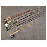 Gp vintage fly fishing rods & reels- 1 bamboo, etc