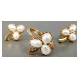 Tested 14K gold earrings & ring s/w pearls- 10.0g