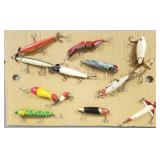 13 vintage fishing lures incl side hooks