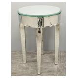 Beveled mirrored round stand (as is- cracked panel