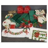 Gp vintage Christmas fabric decor incl Santa