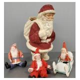 4 vintage Santa figures incl 8 1/2' papier-mache