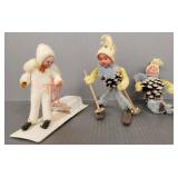 Vintage spun cotton figure w/ sled & 2 composition