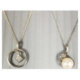 2- 14K white gold necklace & pendants s/w pearl,