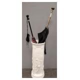 Antique figural pottery umbrella stand w/ 2