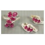 2 pcs ruby & sterling silver jewelry marked STS: