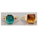 2 vintage 10K gold rings s/w colored stones- 4.9g
