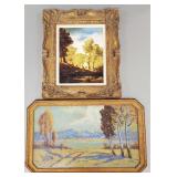 2 framed artworks: signed oil on board & vintage