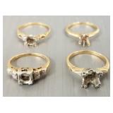 4 vintage 14K gold ring mounts (no stones) 8.9g