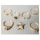 7 vintage 14K gold ring mounts, etc. (no stones, 1