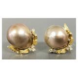 Pr. tested 14K gold earrings s/w mabe pearls &