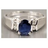 14K white gold ring s/w blue sapphire & diamonds-