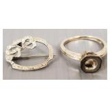 2 pcs vintage 14K white gold: bowknot pin s/w blue