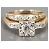 2 vintage gold rings s/w diamonds- 4.4g total;