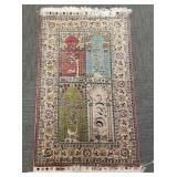 Handmade silk prayer rug: signed w/ tree of life &