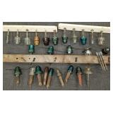 23 antique glass & porcelain insulators w/ wood/