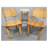 Pair mid-century modern ranch oak chairs 31 1/2'H