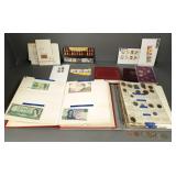 Collection of foreign coins, currency & stamps,