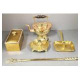 5 pcs antique English brass incl teapot,