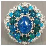 Blue Welo opal, apatite & sterling silver ring