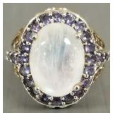 Moonstone & tanzanite sterling silver ring marked