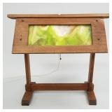Mission oak slag glass lamp- 21 1/2'H 24'L 14'W