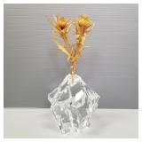 Steuben signed glass rock sculpture with gold