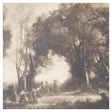 Antique lithograph in burl wood frame- 17 3/4'H