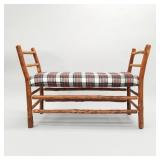 Old Hickory wood bench with plaid wool flannel