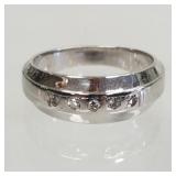 14K white gold band set with 5 diamonds; 5.6g-