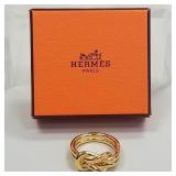 Hermes knot scarf ring in gold tone metal with box