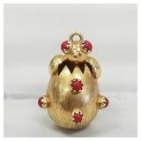 18K gold hatching chick pendant set with red