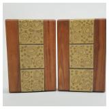 Gordon & Jane Martz pottery & wood bookends with