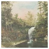 Antique oil painting on board- waterfall- in