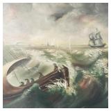 Oil painting on board- ships (some scratches)