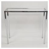 Postmodern metal console table with glass top-