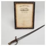 Antique U.S. Navy sword - 32 1/2'L with framed