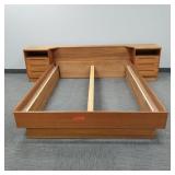 Danish teak queen size bed with headboard & rails