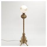 Victorian embossed brass banquet floor lamp with