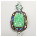 Chinese ornamental jade & enameled silver