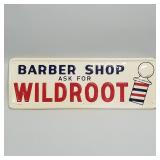 Wild Root Barber Shop metal advertising sign-