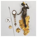 Bronze  figural nude free swinging wall clock-