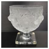 Lalique Elizabeth vase with bird decor- 5 3/8'H