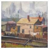 Vintage WPA style oil painting on board: