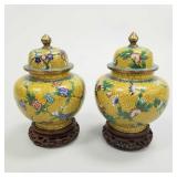 Pair vintage cloisonne covered ginger jars on