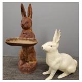 2 antique style cast iron rabbits: doorstop 10'L &